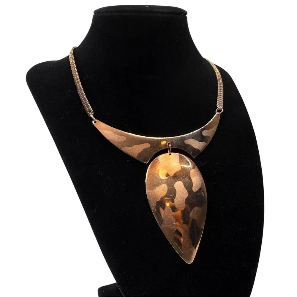 Bold Abstract Copper Tone Collar Statement Necklace Fashion Jewelry 15